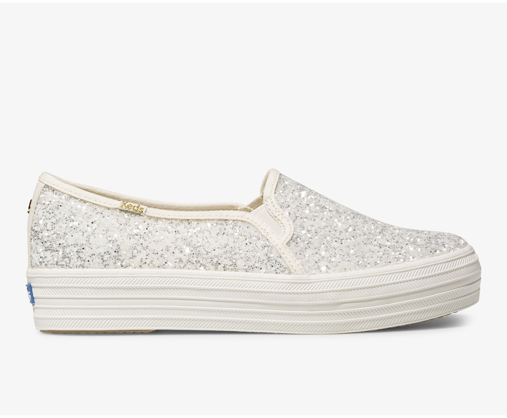 Slip Ons Keds Femme Blanche - Kate Spade New York Triple Decker Glitter - 905-CXTAME